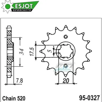 Řetězová sada pro motocykl Kolečko řetězové (pastorek) 0327-15zubů ESJOT 50-32042-15 - Honda CRM125 + NSR125R + VT125C Shadow + XL125V Varadero + CRF150F + CRF230F + XR250R + CBX250H + XR250L + NSR125R + Kymco 50MXer + 50MXU HONDA NSR 125 1990-2002