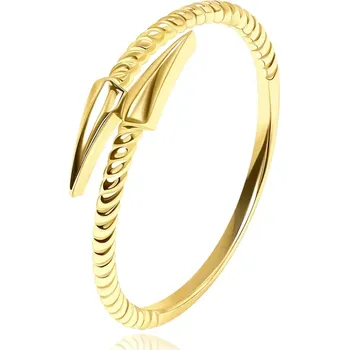 Prsten Zlatý prsten ze 14K žlutého zlata s lesklými šipkami a spirálovým ramenem - Velikost: 54