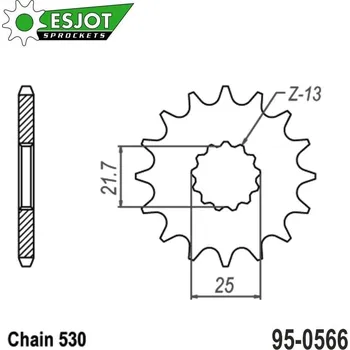 Řetězová sada pro motocykl Kolečko řetězové (pastorek) 0566-16zubů ESJOT 50-35021-16 - Kawasaki ZZR600 + ZXR750 + ZXR750R + VN800 + ZX9R Ninja + VN800 KAWASAKI ZZR 600 1990-2008
