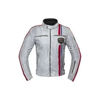 Moto bunda Pánská textilní bunda W-TEC 91 Cordura - bílá s červeným a modrým pruhem, XXL