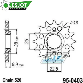 Řetězová sada pro motocykl Kolečko řetězové (pastorek) 0403-15zubů ESJOT 50-32152-15S - BMW G450X + BMW G450X Street Legal + Husqvarna 449SMR + 449TC + 449TE + 511SMR + 511TE 95-0403-15-ES