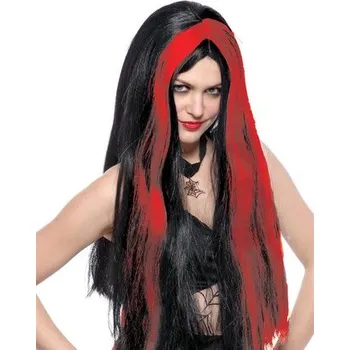 Karnevalová paruka Černá paruka s červenými pramínky