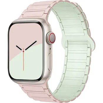 Chytré hodinky Dvojbarevný magnetický řemínek pro Apple Watch 42/44/45/46/49mm Barva: Růžovo-mentolový