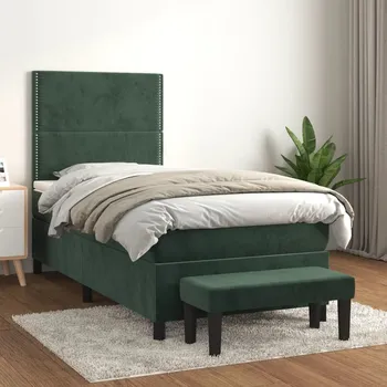 Postel vidaXL Box spring postel s matrací 100x200 cm samet [3137769] Barva: Tmavě zelená