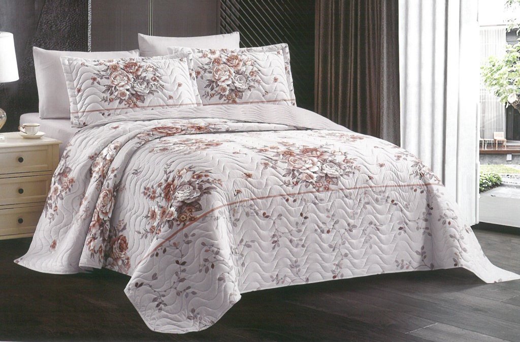 Bavlněný přehoz přes postel na jednolůžko s povlakem na polštář - Bílá růže