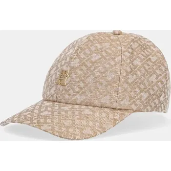 Kšiltovka Lněná kšiltovka Tommy Hilfiger béžová barva, AW0AW17139 80X, vel. ONE SIZE