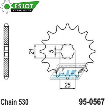 Řetězová sada pro motocykl Kolečko řetězové (pastorek) 0567-16zubů ESJOT 50-35001-16 - Yamaha RD250DXD + RD250LC + RZ250 + XS250 + RD350LC + XS400 + XS400SE + RD250DXC + RD250DXE + RD400DX + RD400DXE + XS400 95-0567-16-ES
