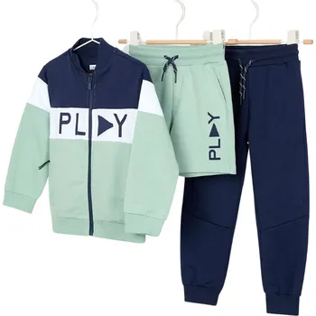 Kojenecký overall MAYORAL chlapecký set Play mikina, tepláky a kraťasy modrá, zelená vel. 140 cm