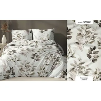 Povlečení Povlečení saténové 140x200 bílá béžová s listy a zapínáním na zip 5070 C KARO