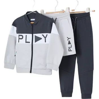 MAYORAL chlapecký set 3 ks mikina, kraťasy a tepláky Play šedá vel. 134 cm