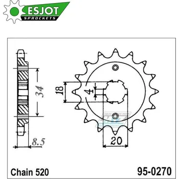 Řetězová sada pro motocykl Kolečko řetězové (pastorek) 0270-15zubů ESJOT 50-32027-15 - Honda CA125Rebel + CB250 Night Hawk + CBX250+CM250+CMX250 + CMX250 Rebel + Derbi 250DXR + Kreidler Mustang + Yuki 250 95-0270-15-ES