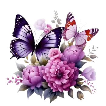 Nažehlovací obrázek - fialoví motýli s květy (8,0 x 8,0 cm)