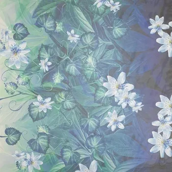 Šifon N6577 s modro-zelenou květinovou bordurou, š.145