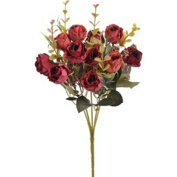 umělá květina Umělá kytice růže s listy červená 25 cm