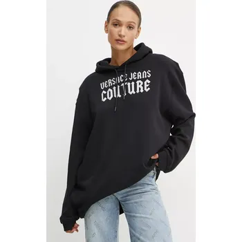 Dámská mikina Bavlněná mikina Versace Jeans Couture dámská, černá barva, s kapucí, s aplikací, 77HAIL03 CF00L 77HAIL03.CF00L 99X, vel. XS