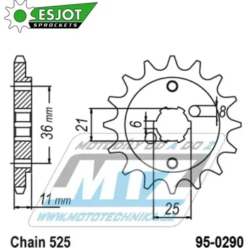 Řetězová sada pro motocykl Kolečko řetězové (pastorek) 0290-14zubů ESJOT 50-29002-14 - Honda GB400F + XBR500F + GB500 + XBR500F 95-0290-14-ES