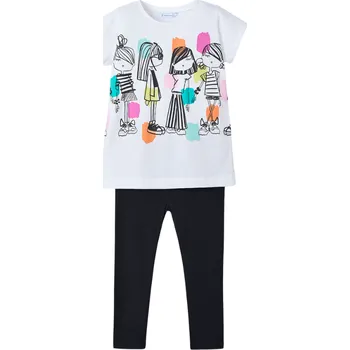 MAYORAL dívčí set tričko KR a legíny bílá, černá vel. 140 cm