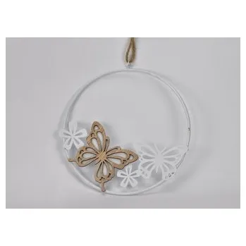 Kulatá kovová dekorace s motýlem 18 cm