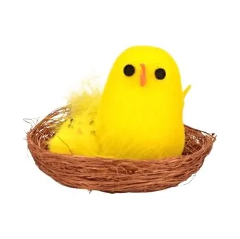 Velikonoční dekorace Kuře v hnízdě 6,5 cm žluté, balení 12 ks
