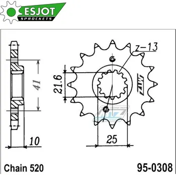 Řetězová sada pro motocykl Kolečko řetězové (pastorek) 0308-14zubů ESJOT 50-32037-14 - Honda FMX650 + FX650 Vigor + SLR650X + NX650 Dominator + SLR650V + Aprilia 650 Pegaso + Derbi 659 Mulhacen + Suzuki GSX-R1100 + Yamaha MT035 YAMAHA XT 660 R 2004-2016