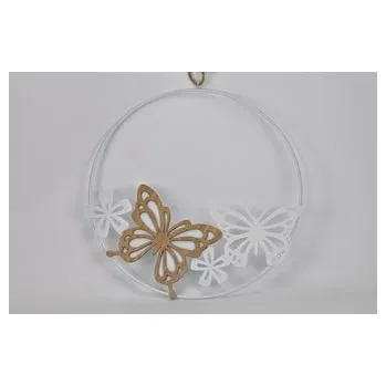 Kulatá kovová dekorace s motýlem 30 cm