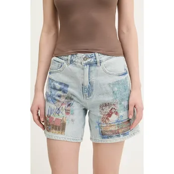 Dámské kraťasy Džínové šortky Desigual INIDAN dámské, modrá barva, s potiskem, high waist, 25SWDD24 50X, vel. 36
