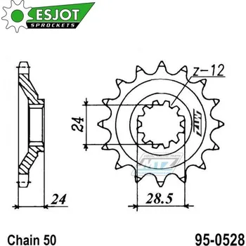 Řetězová sada pro motocykl Kolečko řetězové (pastorek) 0528-17zubů ESJOT 50-35024-17 - Kawasaki ZX1100 Ninja + ZZR1100 KAWASAKI ZZR 1100 1990-1992