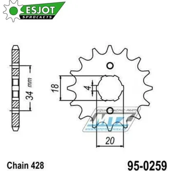 Řetězová sada pro motocykl Kolečko řetězové (pastorek) 0259-15zubů ESJOT 50-15001-15 - Honda CB100+CB125+CBX125+CG125+CT125+CT200 + EZ90 Cub+XL100+XL125S+XL185S+SL100+TL125 + Daelim VC125+VJ125+VJF125R+VS125 + VL125 Daystar+VT1 HONDA CG 125 1998-2006
