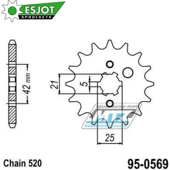 Řetězová sada pro motocykl Kolečko řetězové (pastorek) 0569-16zubů ESJOT 50-32016-16 - Yamaha YZ250+YZ465+YZ490 + WR250+XT250+DT250+DT400 + SR250+RZ250+RZ350 + TY250+TY300+TY350 + RD350YPVS+YFM350 Warrior+Raptor+Banshee + Kawas YAMAHA YFA1 2000-2004