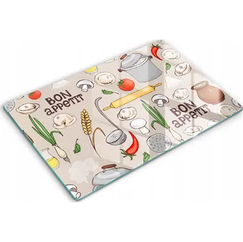 Obraz Skleněná kuchyňská deska na krájení s grafikou 80x52 cm - Ilustrace kuchyně