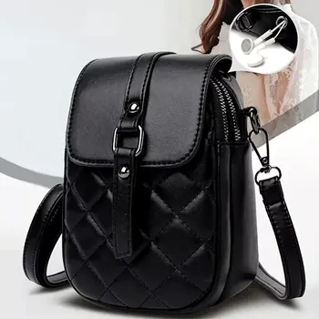 Kabelka Černá kožená kabelka DK05 (Dámská kožená černá kabelka na telefon, doklady. )