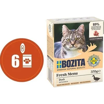 Krmivo pro kočku Bozita Fresh Menu kousky v omáčce s KACHNOU MULTIPACK - konzerva pro kočky 6x370 g