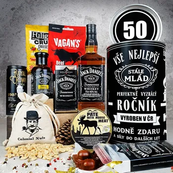 Dárkový potravinový koš Dárkové balení Jack Daniels pro muže k narozeninám