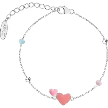 Náramek Stříbrný náramek se smaltem - srdce, kuličky - AP538-9063