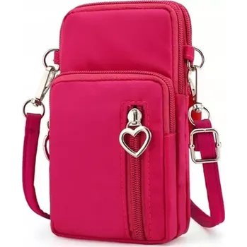 Růžová taštička na telefon RO72R (Dámská prostorná růžová taštička na mobilní telefon a doklady)