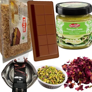 Forma na pečení XXL Sada Dubajská Čokoláda forma + krém + těsto kadayif + růže + pistácie