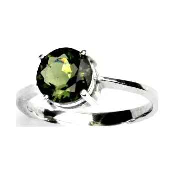 Prsten Stříbrný prsten přírodní vltavín- T1357 (Stříbrný prsten s vltavínem 8 mm)