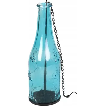 Obraz Modrá Závěsná Skleněná Láhev na Svíčky T-light - Dekorace Závěsná Dekorace