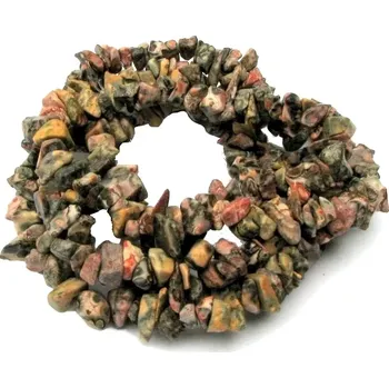 Materiál na výrobu šperku Jaspis leopardí, vrtané zlomky – 20 cm návleku