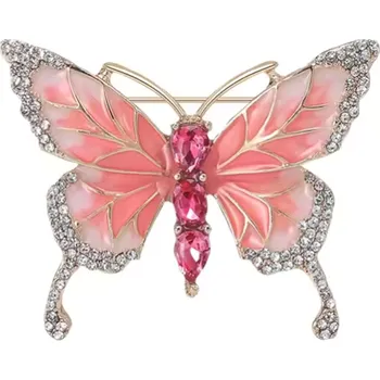 Brož B-TOP Třpytivá brož Růžový Motýl s krystaly
