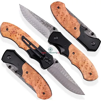 kapesní nůž II. jakost - Lovecký zavírací damaškový nůž Dellinger Hunter Poplar Burl