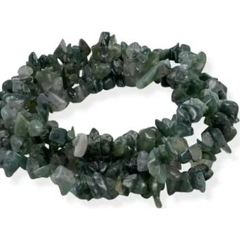 Materiál na výrobu šperku Achát mechový zelený, vrtané zlomky – návlek