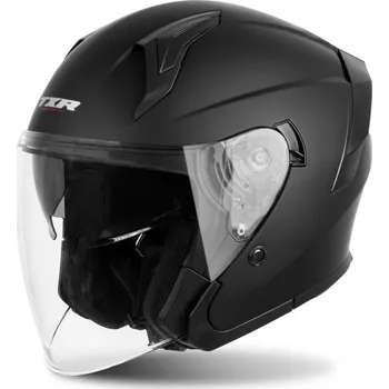 Helma na motorku TXR Otevřená helma na motorku City černá matná L (Polykarbonátová skořepina; mikrometrická přezka; sluneční clona; kompatibilita s brýlemi; prostor pro sluchátka komunikátoru; odnímatelný a pratelný interiér)