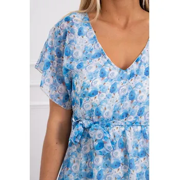 Dámské šaty Květinové šaty se zavazováním v pase modré UNI