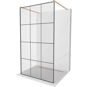 Mexen Kioto volně stojící sprchová stěna 110 x 200 cm, černá mřížka 8 mm, kartáčovaná měď - 800-110-002-65-77 Sprchové stěny