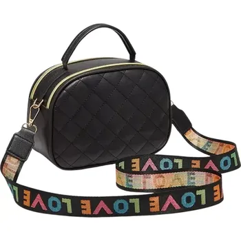 Kabelka Malá kabelka přes rameno DK42 (Kožená malá dámská kabelka přes rameno, ozdobný široký popruh, černá)