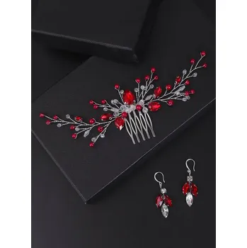 Souprava šperků B-TOP Souprava s hřebenem a náušnicemi - červená