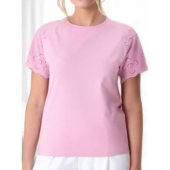 Dámské tričko Sinsay - Tričko s krajkovými rukávy - růžová - 472DO-03J - 472DO-03J-XXS