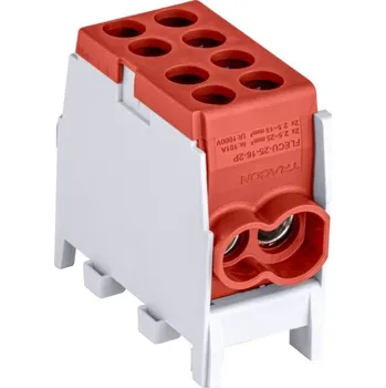 Tracon FLECU-25-16-2P Rozvodná svorka odbočná,na DINlištu,červená (Tracon FLECU-25-16-2P)