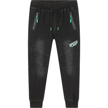 Chlapecké kalhoty CHLAPECKÉ RIFLOVÉ tepláky černé Kugo CK0927 (Chlapecké kalhoty ze slabé elastické rifloviny)